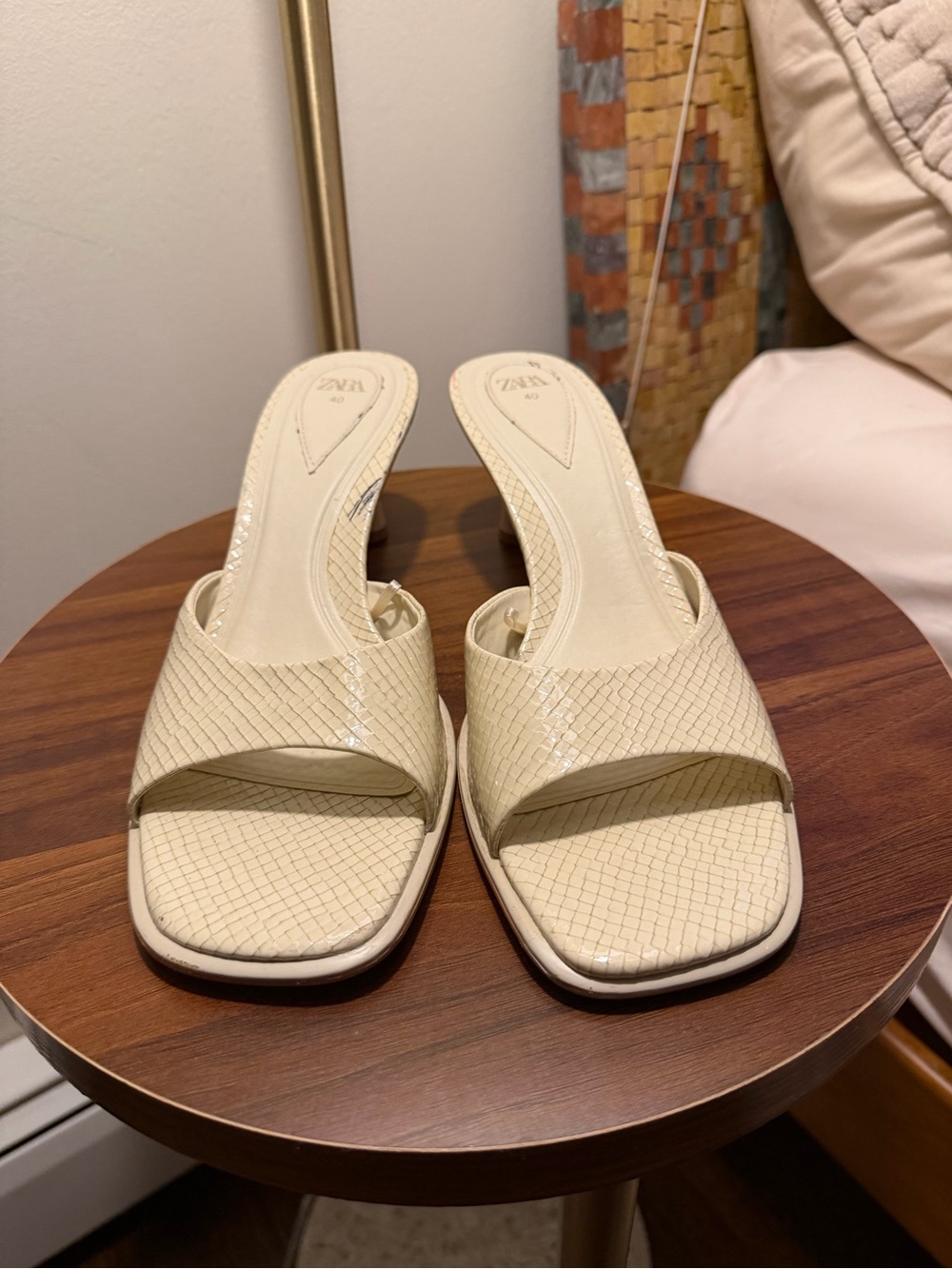 Zara Cream Textured Open-Toe Mules